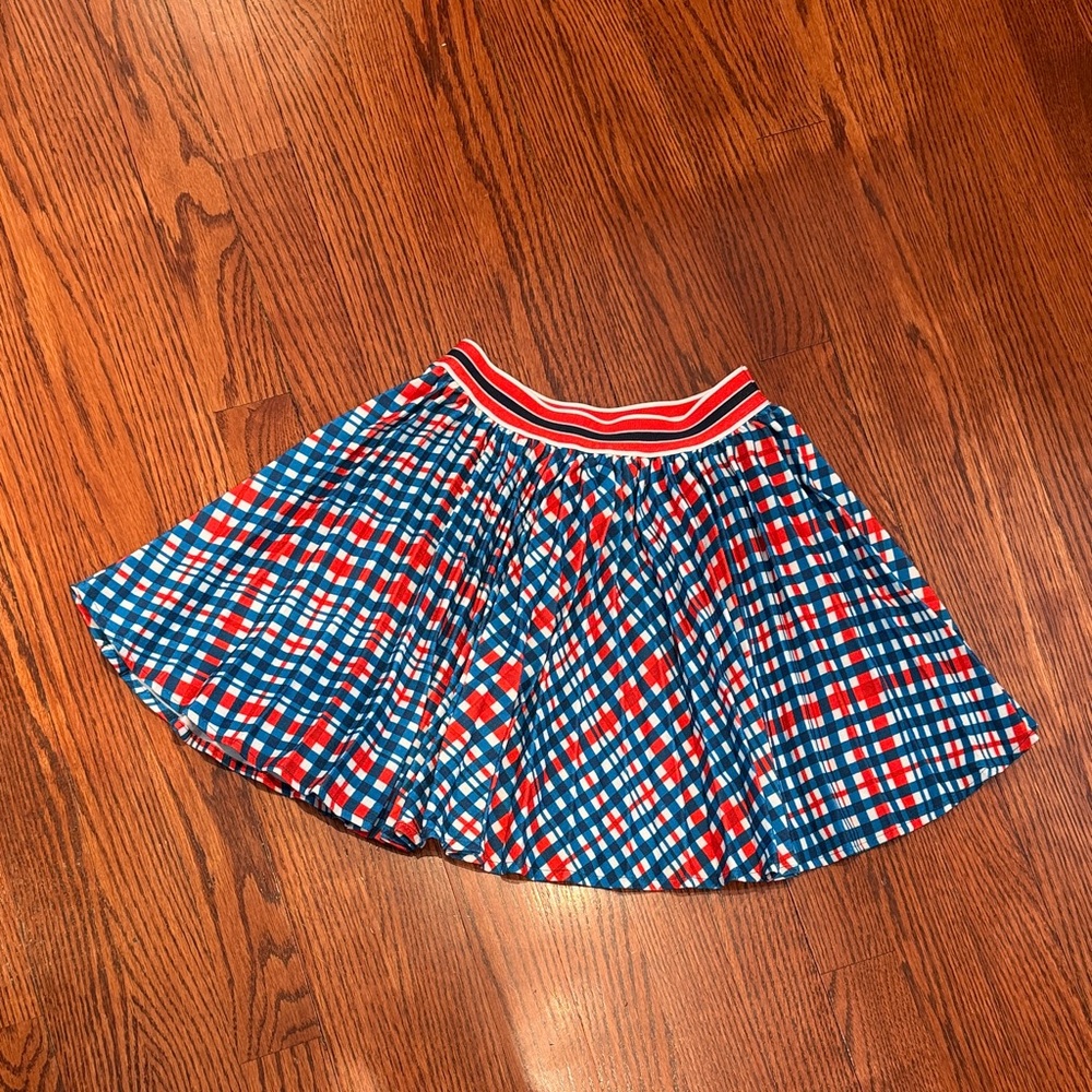 JACADI Girls Red and Blue Striped Waistband Pleated Skirt - Sz. 8